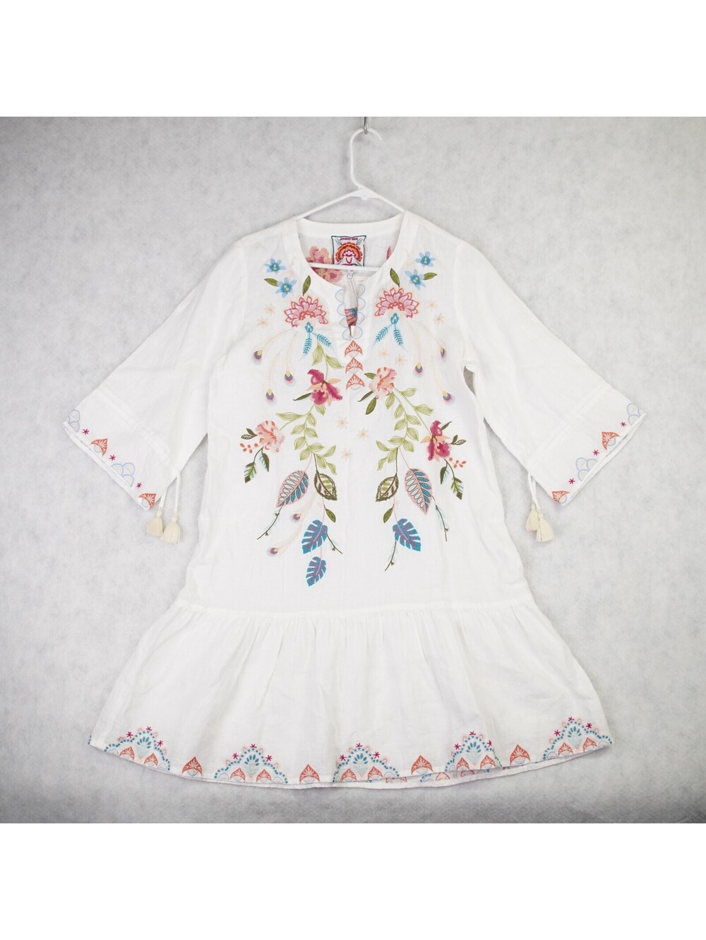 Johnny Was Emika Kimono Sleeve Midi Dress Womens Small White Embroidered NWT